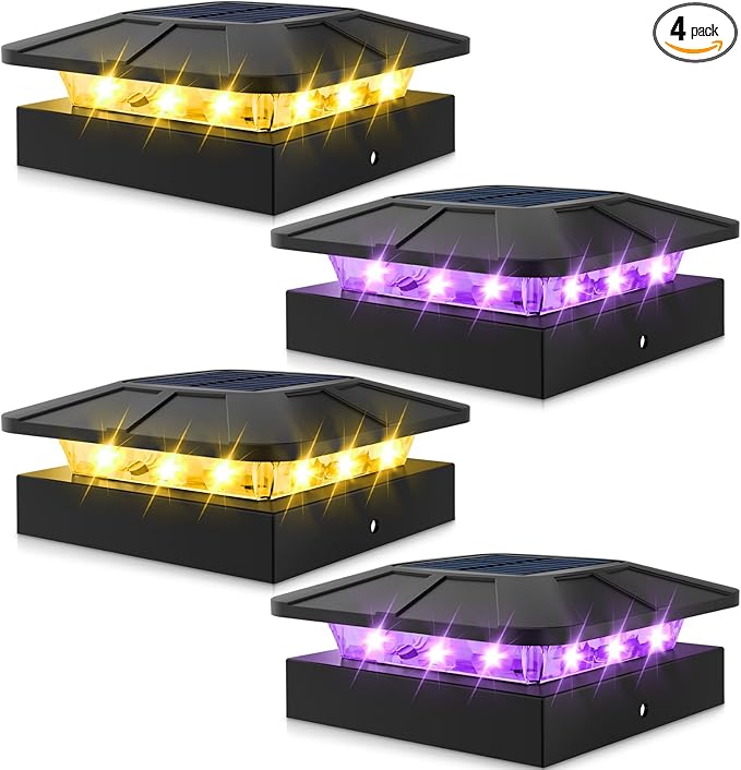 4-Pack Warm White Solar Patio Post Lights, Outdoor LED Caps