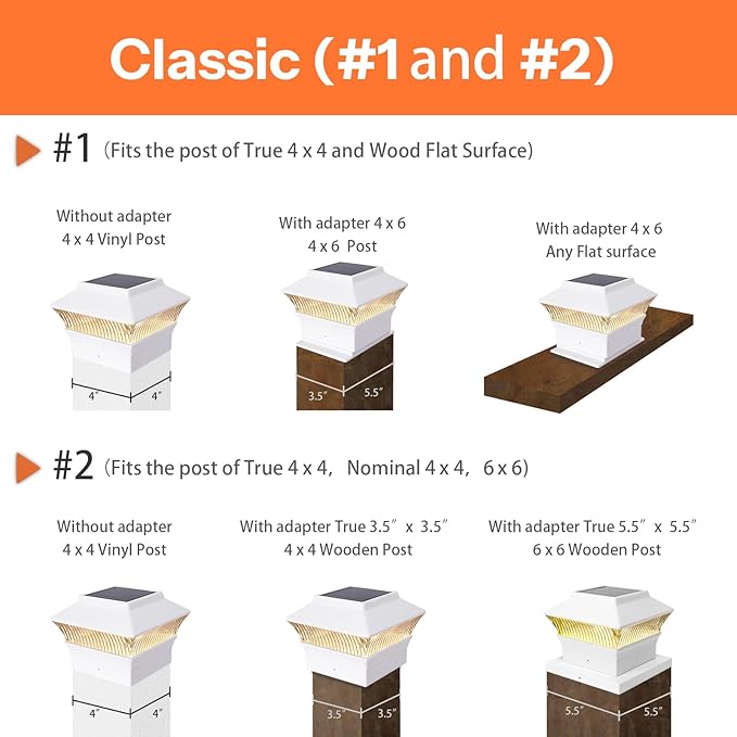 8 Pack Solar Post Cap Lights - Classic #1: for Flat Surfaces & 4x4 Vinyl, Also Fits 4x6 Wood (Sits-On-Top), 25 Lumen 3000K Warm White, Outdoor Deck Fence Light, Waterproof, Elegant White