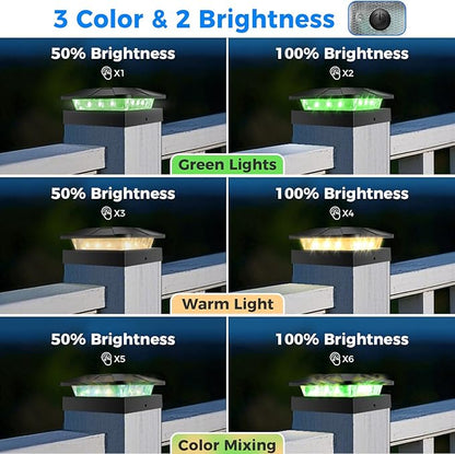 Peasur 4x4 Solar Post Lights Outdoor, 4 Packs Green & Warm White LED Fence Caps Light Waterproof, Wood & Vinyl Post Top Lighting for Deck Mailbox Railing Porch Outside