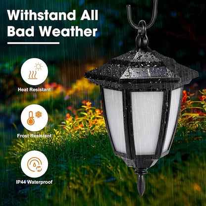 Viewsun 34 Inch Solar Hanging Lights, Shepherd Hook Lights with 4 Lighting Modes Waterproof Outdoor Decorative Solar Lantern Lights for Garden Decor, Patio, Backyard, Pathway, 2 Pack