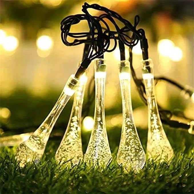 Solar String Light Outdoor Waterproof Solar Drop Lights,Water Drop Fairy Lights 13ft 20LEDs Solar Light with 8 Modes Solar Party Lights for Garden,Christmas Decorations (20ft 30LED Warm)