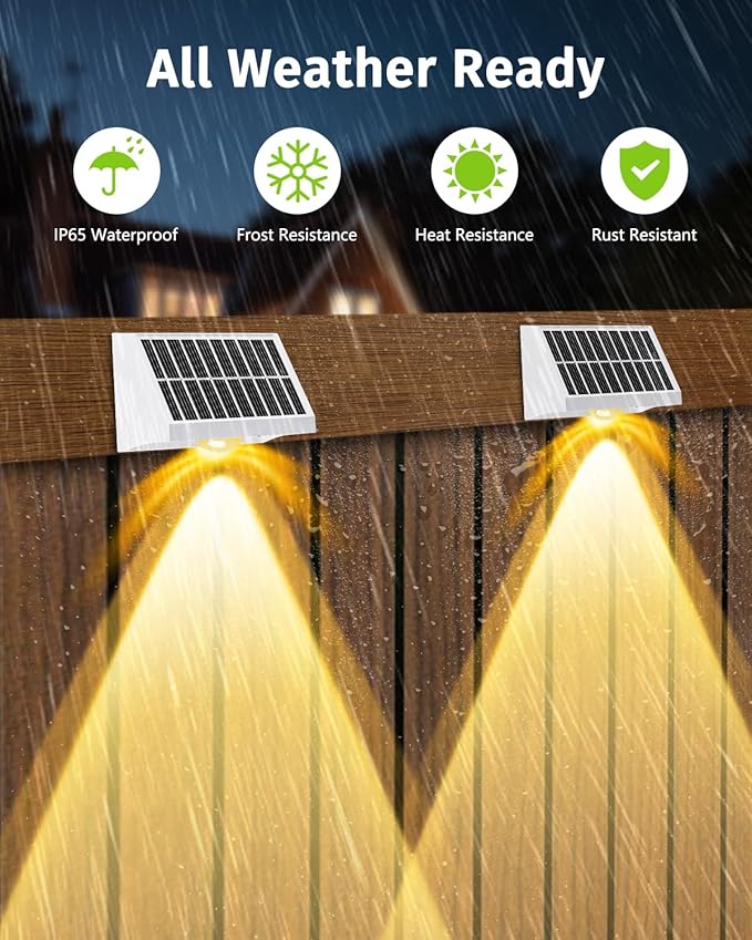 Solar Fence Lights Outdoor Waterproof High Brightness LED Spot Lens Deck Lights 7 Mode Warm & Cool White RGB Solar Powered Wall Lighting Decor for Outside Patio Step Backyard Railing - 16 Pack(White)