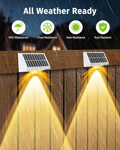 Solar Fence Lights Outdoor Waterproof High Brightness LED Spot Lens Deck Lights 7 Mode Warm & Cool White RGB Solar Powered Wall Lighting Decor for Outside Patio Step Backyard Railing - 2 Pack(White)
