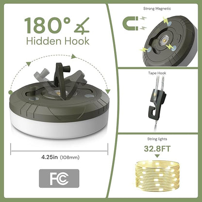 L LOHAS LED Upgraded Camping String Lights, 4 in 1 Quick Recovery Waterproof Camping Lights, 32.8FT with 8 Lighting Modes, Camping Essentials for Yard, Tent, Hiking, Patio, and Holiday Decoration