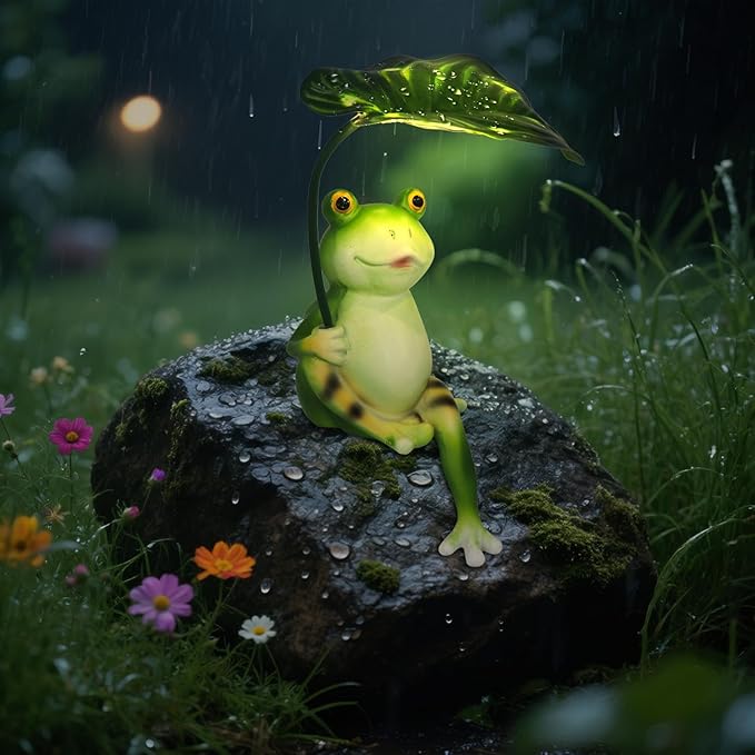 Solar Garden Statues Frog Garden Decor Figurine Lights with Umbrella for Outside,Yard Decorations Outdoor Patio Decor,Gardening Gifts for Women Mother's Day