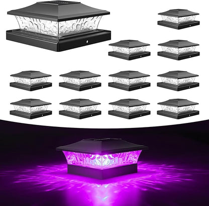 VOLISUN Solar Post Cap Light 12Pack Black: RGB Color Changing - Fence Cap Lights Solar Outdoor Waterproof for 4x4 5x5 6x6 Wooden Vinyl Post
