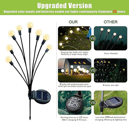 Flumy Solar Garden Lights Outdoor - 8 Pack 64 LED Firefly Lights Waterproof, Garden Decorations for Yard Patio Pathway Lawn Outside, Unique Gifts for Grandma Women, Solar Decor Warm White