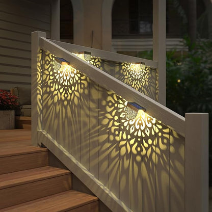 Solar Fence Lights 6 Pack Solar Step Lights Outdoor Waterproof LED Solar Powered Wall Lights Outdoor Decorations Warm Yellow Light Decorative Lighting for, Front Door, Backyard (Gold)