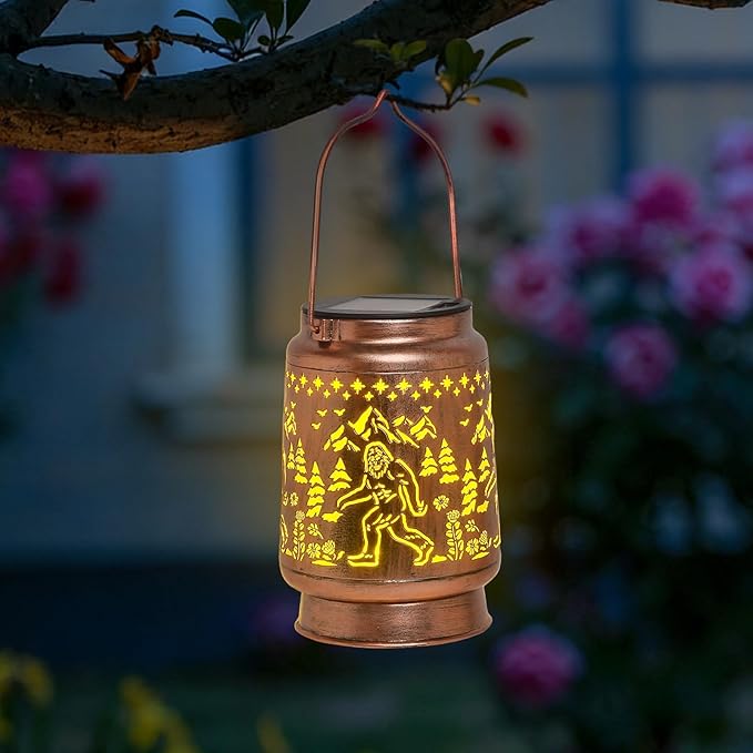 KIKUSUI Solar Bigfoot Lanterns Outdoor Waterproof Hanging, Sasquatch Gifts for Mom Women Dad Men, Metal Decorative LED Lanterns for Yard, Patio, Lawn, Tabletop, Pathway, Landscape, Garden Decor
