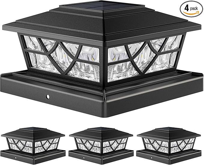 4-Pack Solar Post Cap Lights, Cool White Waterproof
