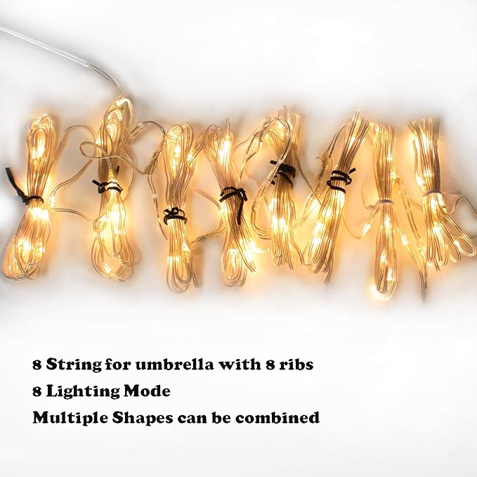 Patio Umbrella Lights 8 Lighting Mode 104 LED String Lights with Remote Control Umbrella Lights Battery Operated Waterproof Outdoor Decor for Patio Umbrellas Outdoor Use Camping Tents Warm White