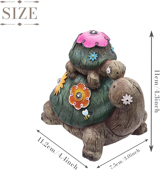 TERESA'S COLLECTIONS Garden Decor, Turtles Garden Decor, Family Tortoises with Solar Light, Waterproof Resin Garden Statue, Turtles Gifts Birthday Gifts for Women Mom