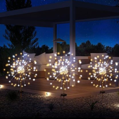 JJGoo Solar Firework Lights, 2 Pack 120 LEDs 2 Lighting Modes Solar Garden Lights Outdoor Waterproof for Yard Patio Walkway Pathway Party Wedding Christmas Decorative - Mixed Color