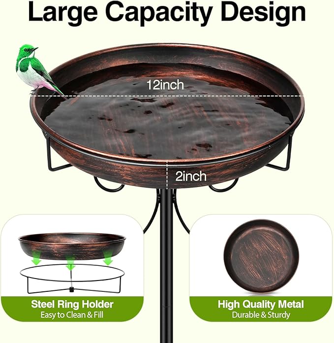 Freestanding Bird Bath, Heavy-Duty Metal