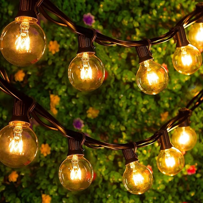 GOOTHY Outdoor String Lights, 100Ft G40 Globe Patio Lights Waterproof with 100 Warm White Bulbs, Connectable Hanging Backyard Light for Outside Garden Balcony Holiday Party Decor-Black