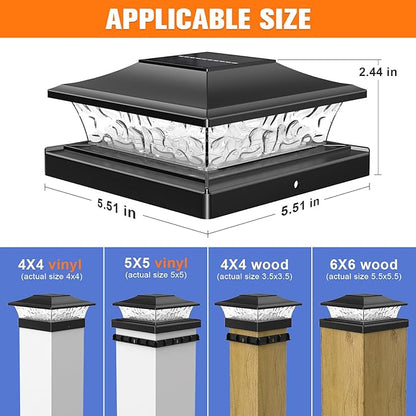 APONUO Solar Post Cap Lights with 8 RGB Solid Colors & Multicolor Flow - 8 Pack 6x6 Post Cap Solar Light, IP65 Waterproof - Fits 4x4 5x5 6x6 Wood & Vinyl Posts - Black