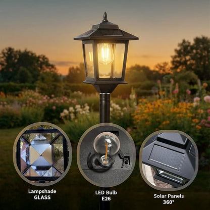 PASAMIC Outdoor Solar Post Lights, 2-Pack 63" Dusk to Dawn Solar Lamp Posts, Waterproof Floor Lamps, Warm White Pole Lights for Patio with Replaceable Bulb