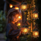 2-Pack Hanging Solar Lanterns, Waterproof LED Garden Lights