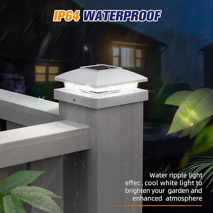 APONUO Solar Post Cap Lights for 4x4 5x5 Posts - IP64 Waterproof, 6500K LED, No-Wire Fence Lights & Deck Lights for Patio Garden Yard Patio, White-Cool White, 6 Pack
