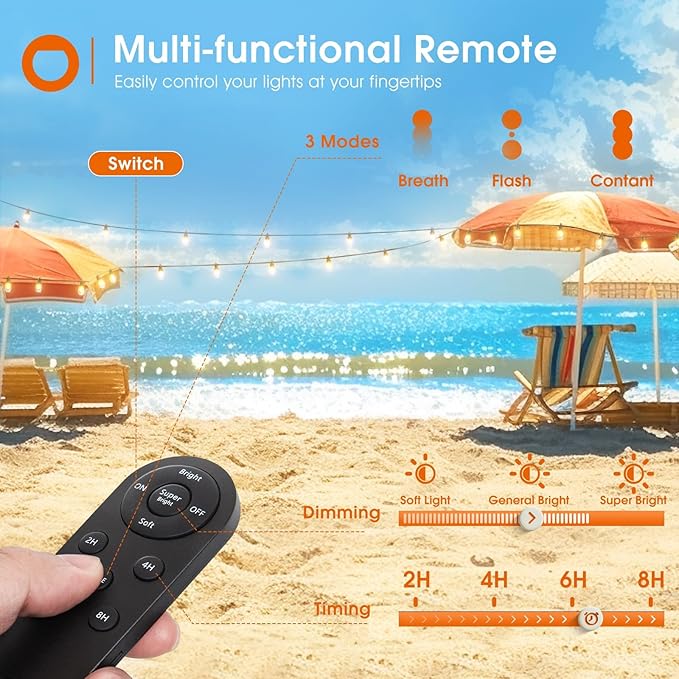 addlon 78(72+6) FT Solar String Lights Outdoor Waterproof with USB Port & Remote Control Solar Patio Lights Long Last for 20+Hrs Dimmable Solar Power LED Bulbs Hanging for Porch Garden Market Bistro