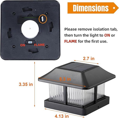 Dynaming Solar Flame Post Cap Lights Outdoor, Solar Powered Fence Post Light, Flickering Flame LED Lantern Lamps Waterproof for Garden Deck Patio, Fit 4x4 Wooden/Vinyl Posts, 2 Pack