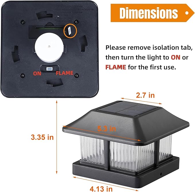 Dynaming 12 Pack Solar Flame Post Cap Lights Outdoor, Solar Powered Fence Post Light, Flickering Flame LED Lantern Lamps for Garden Deck Patio, Only Fit 4x4 Wooden Posts (True Size 3.5"x3.5")