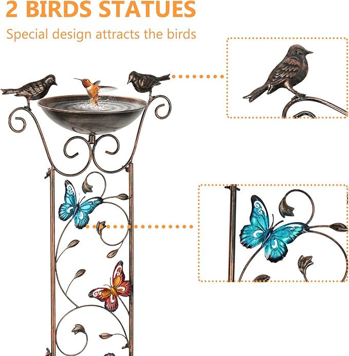 40" Metal Bird Bath, Vintage Outdoor Birdfeeder