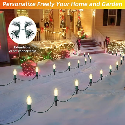 45Ft C9 Led Christmas Pathway Lights Outdoor, 30 Warm White Bulbs Waterproof Connectable Christmas Walkway Lights for Driveway, Yard, Lawn, Sidewalk Decorations