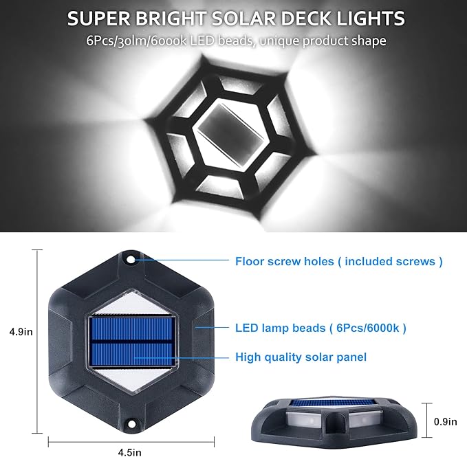 Solar Dock Lights Driveway Deck Lights - 8 Packs Waterproof 1200mAh Outdoor LED Aluminum Dock Lighting Warning Step Light for Driveway Sidewalk Garden Pathway Yard (White)