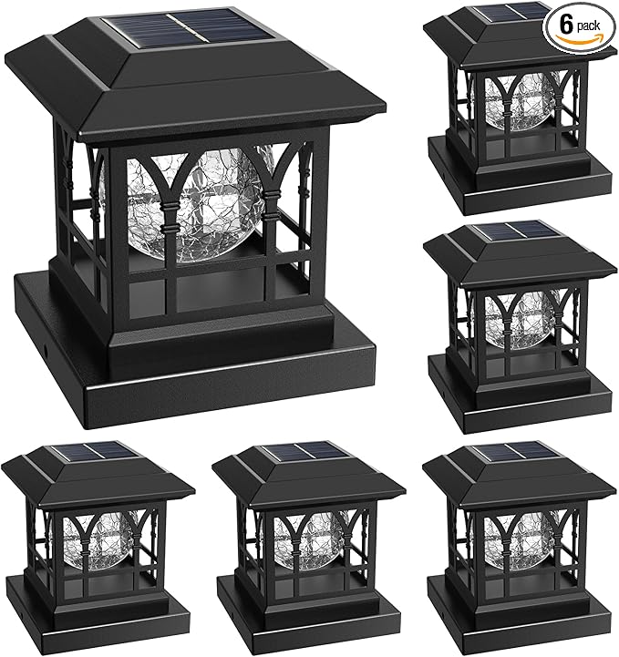 Warm White Solar Fence Post Caps 6-Pack, Yard LED