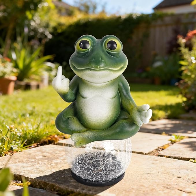 Funny Meditating Frog Garden Statue - Outdoor Statues & Yard Art for Patio Backyard - Sassy Zen Frog Statue with Solar Lights - Unique Birthday Gifts for Mom Grandma & Gag Gift for Friends