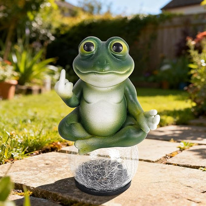 Funny Meditating Frog Garden Statue - Outdoor Statues & Yard Art for Patio Backyard - Sassy Zen Frog Statue with Solar Lights - Unique Birthday Gifts for Mom Grandma & Gag Gift for Friends