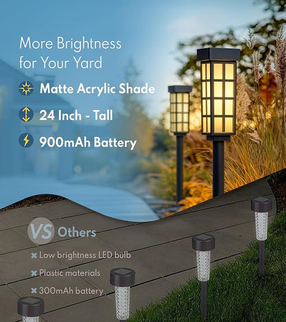 PASAMIC 24" Solar Pathway Lights Outdoor, 8 Pack Bright Garden Light with Auto On/Off, IP65 Solar Lights Outdoor Waterproof, Garden Landscape Lighting for Yard, Patio, Walkway, Driveway