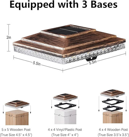 Solar Post Cap Lights,Outdoor Deck Fence Post Lights,Powerful Lithium Battery 20Lumens Two Light Modes Warm White/Bright White Suitable for 4x4 5x5 Wooden Posts,4x4 Viny Posts (Brushed Copper, 8pk)