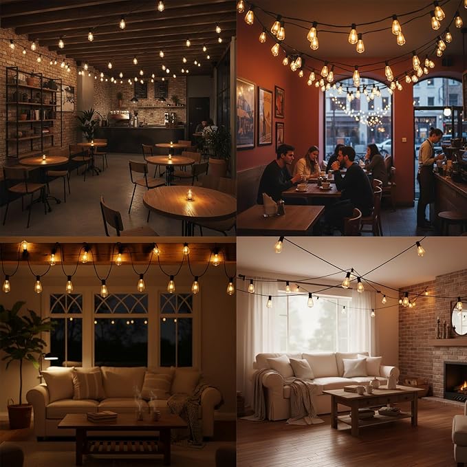 10Ft Outdoor String Lights,Black Edison String Lights with 11 Clear Edison Bulbs (1 Spare) UL Listed,Hanging Lights for Outside Patio Wedding Garden Porch Backyard Party Deck Yard