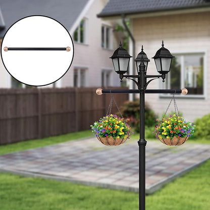 Geesatis 2Pcs Lamp Post Cross Arm Ladder Rest,Cross Arm Replacement for Outdoor Lamp Posts Pole Light,Small Bronze Ball Cross arm Handle Replacement,Black Bar with Bronze Caps