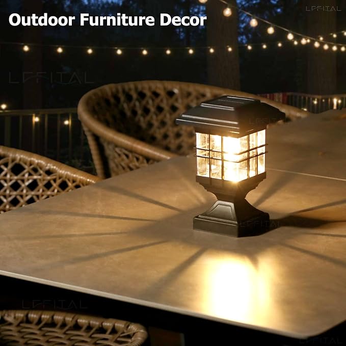 Solar Post Lights Outdoor Solar Cap Lights Deck Fence Cap for 4x4 5x5 6x6 Posts Patio Garden Courtyard Decoration Fixture Waterproof Warm White Lighting Black (2)