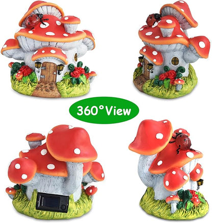 WINTS Solar Mushroom House Statue, Outdoor Whimsical Garden Figurines with Solar Lights, Mushroom Garden Statue Decoration for Fairy House, Outside Lawn Yard Patio, Gifts for Mom