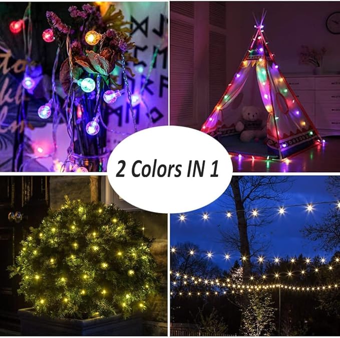 Mocalido 40ft Globe String Lights Battery Operated Outdoor, 80 LEDs Hanging Lights with Remote, Warm White & Multicolor Waterproof for Outside Indoor Camping Tent Decor