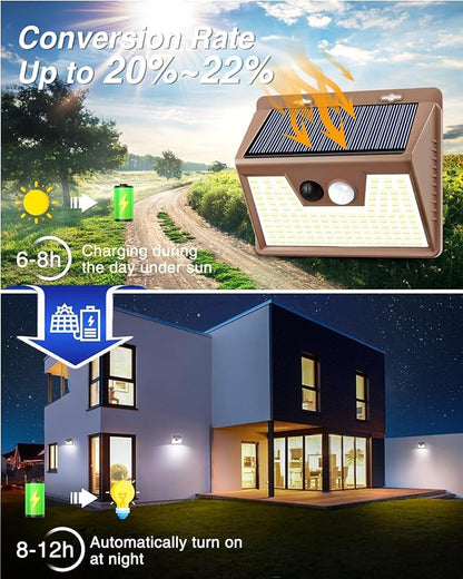 Peasur Solar Lights for Outside [10 Pack/140LED/Brown], Motion Sensor Outdoor Lights Ultra-Bright, Solar Security Light 3 Working Modes, Waterproof for Outside Garden Yard