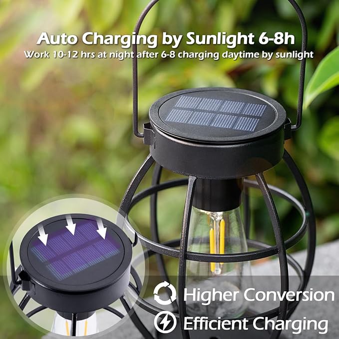 LeiDrail Solar Lantern Outdoor Hanging Waterproof Lights, Metal LED Lanterns Sun Powered Landscape Decor for Table Garden Yard Patio Pathway Porch 4 Pack