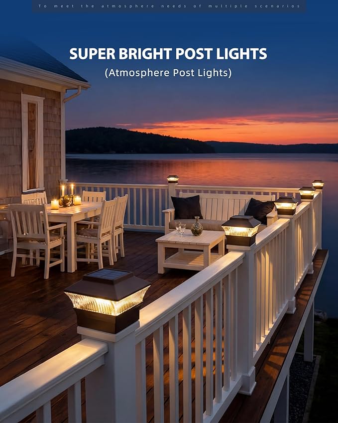 10 Pack Solar Post Light Outdoor, 4X6 4X4 Post Caps, 25 Lumens 3000K Warm Light Fence Lights Solar Powered for Deck, Ip65 Waterproof, Brown