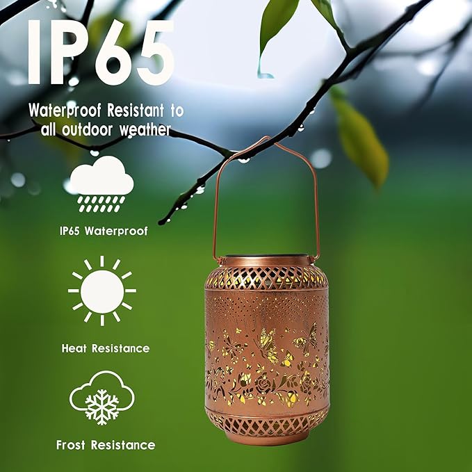Butterfly Solar Lanterns Garden Decor Birthday Gifts for Women Mon Grandma Metal Hanging Solar Lights Waterproof Outdoor Decoration for Outside LED Lanterns for Yard Patio Lawn Pathway Landscape