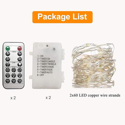 2 Pack 20 Feet 60 Warm White Led Battery Operated Fairy Lights with Remote Control Timer Waterproof Silver Copper Wire Twinkle String Lights for Party Bedroom Wedding Christmas Decorations