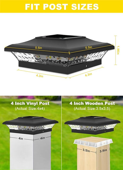 T-SUN Solar Post Cap Lights 6 Pack for 4x4 Vinyl/Wooden Posts, Waterproof Outdoor Warm & Cool White（3000K/6000K） Solar Powered Deck/Garden/Patio Lighting