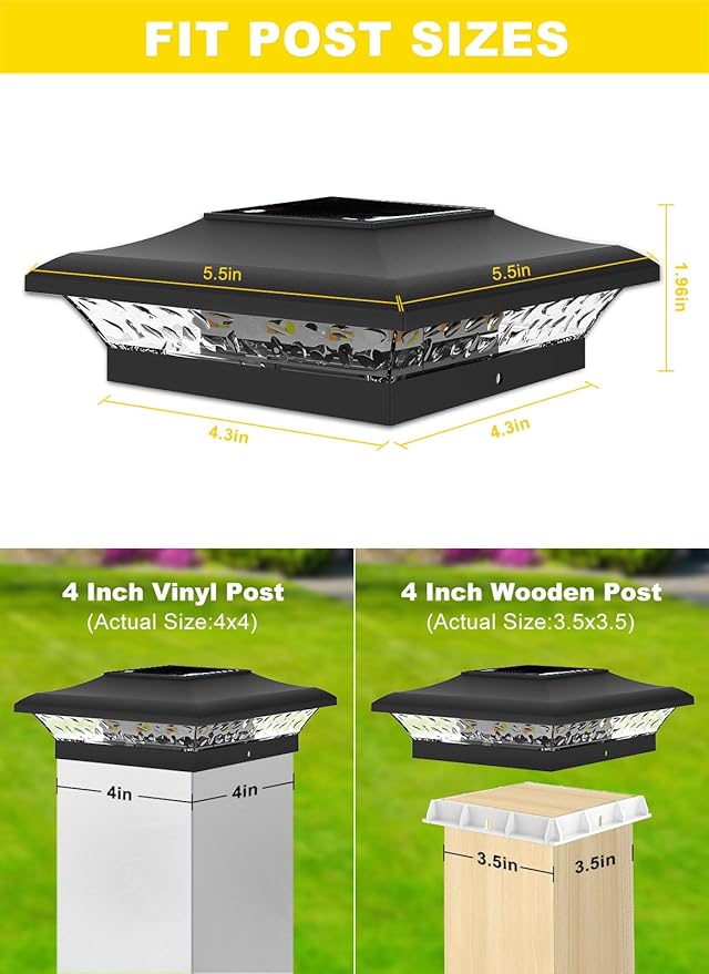 T-SUN 4x4 Fence Post Solar Lights Outdoor Waterproof - Auto Dusk to Dawn Solar Lighting for Deck, Vinyl/Wooden Posts | 24 Pack Weatherproof Warm & Cool White Patio Lights (Black)