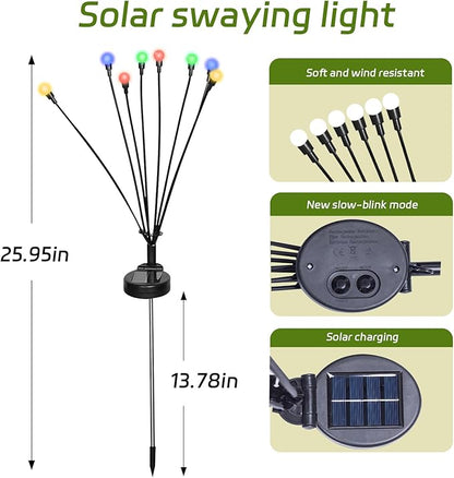 2 Packs Firefly Lights Solar Outdoor, 16 LED Multicolor Solar Walkway Lights Outdoor, Waterproof Garden Decor with 2 Modes, Lawn Light for Front Yard Backyard Yard and Pathway