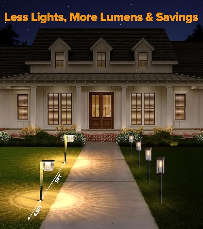 Solar Pathway Lights Outdoor, Super Bright 500 lumens with 2-in-1 Solar Powered and USB Charging Modes, IP65 Waterproof, Auto On/Off Garden Lights for Lawn Patio Walkway, Green (4 Pack)