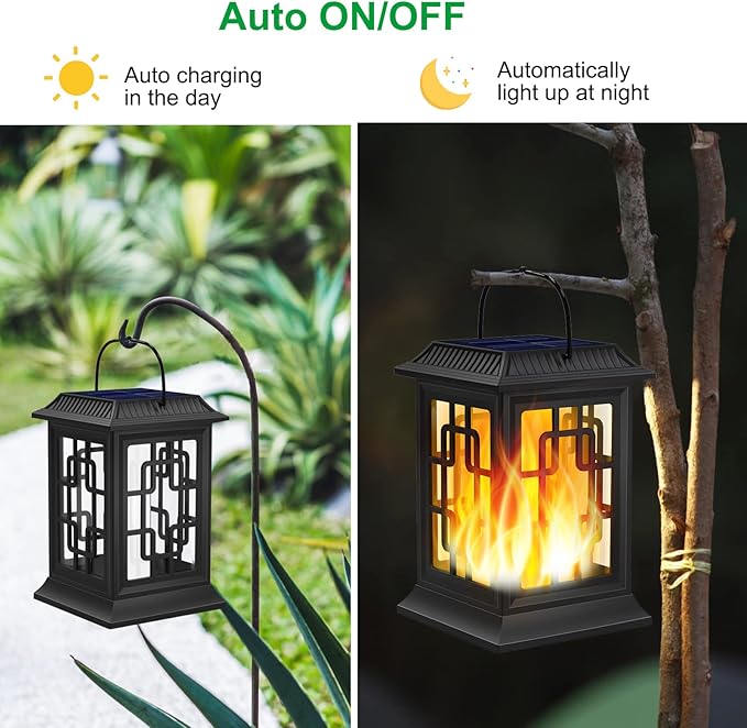 2-Pack Elegant Hanging Solar Lanterns for Backyard, Waterproof LED