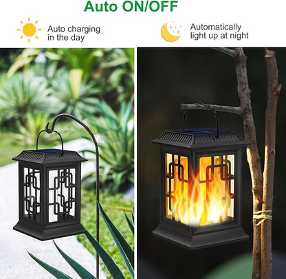Solar Lanterns Outdoor Waterproof, Hanging Solar Lights for Outside Black Hanging Solar Powered Lantern Decorative for Garden Yard Patio, 4 Pack